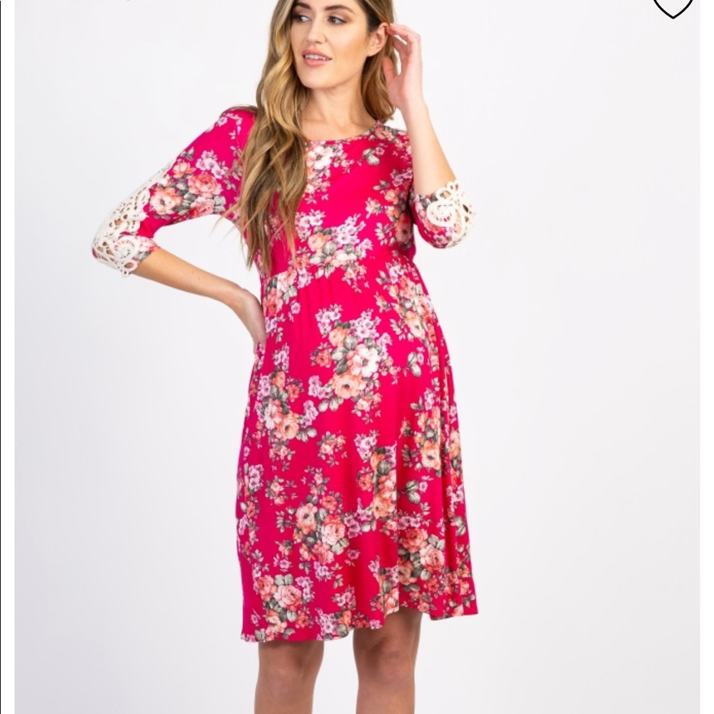 Pinkblush pink floral dress with crochet hand
